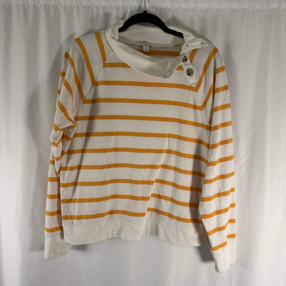 J. Crew Sweater Women's Large White Yellow Striped Turtleneck Long Sleeve Cotton